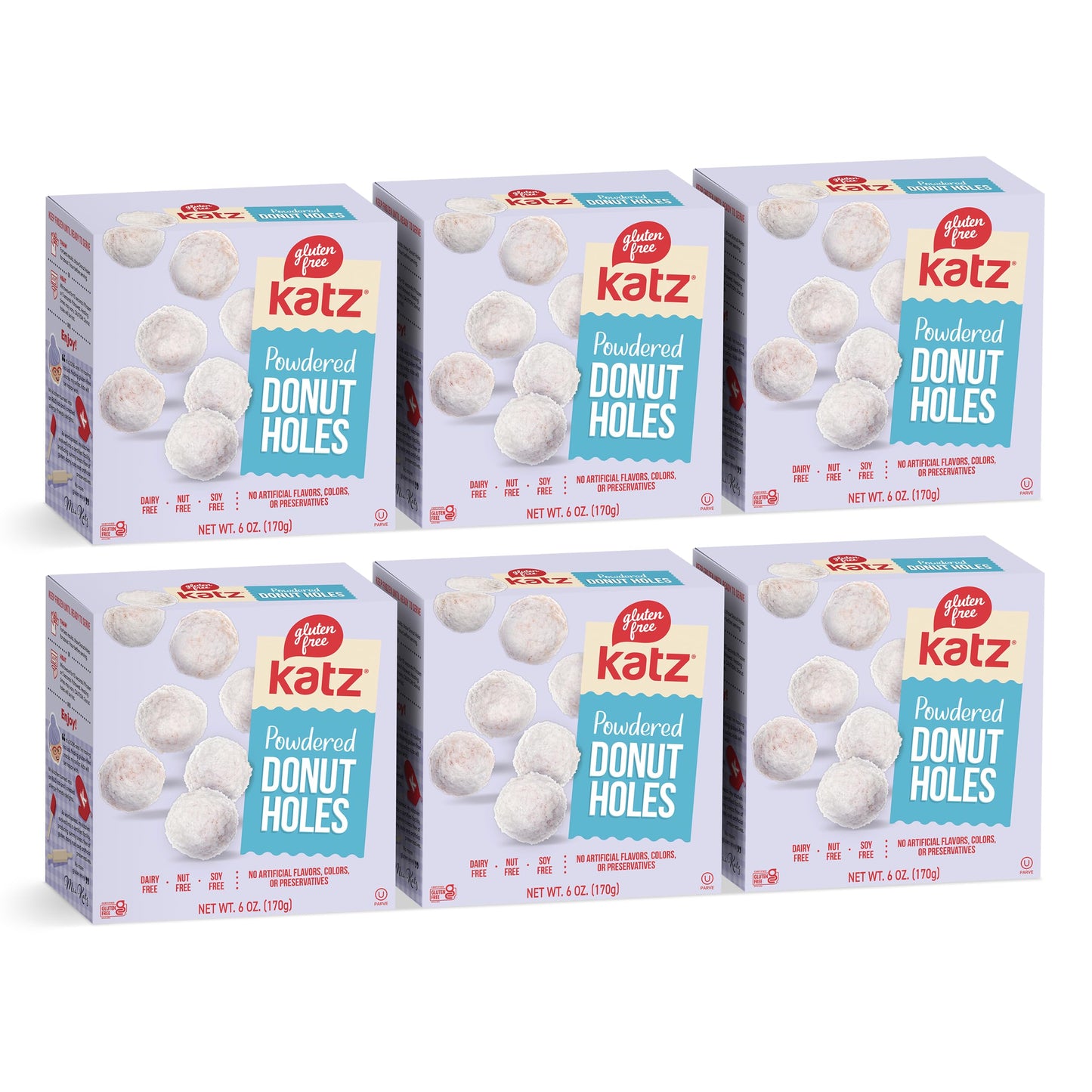 Katz Gluten Free Powdered Donut Holes. Kid-Friendly School Snack, Free of Soy, Sesame, Dairy, and Nuts. Kosher snack, 6oz (6pk)