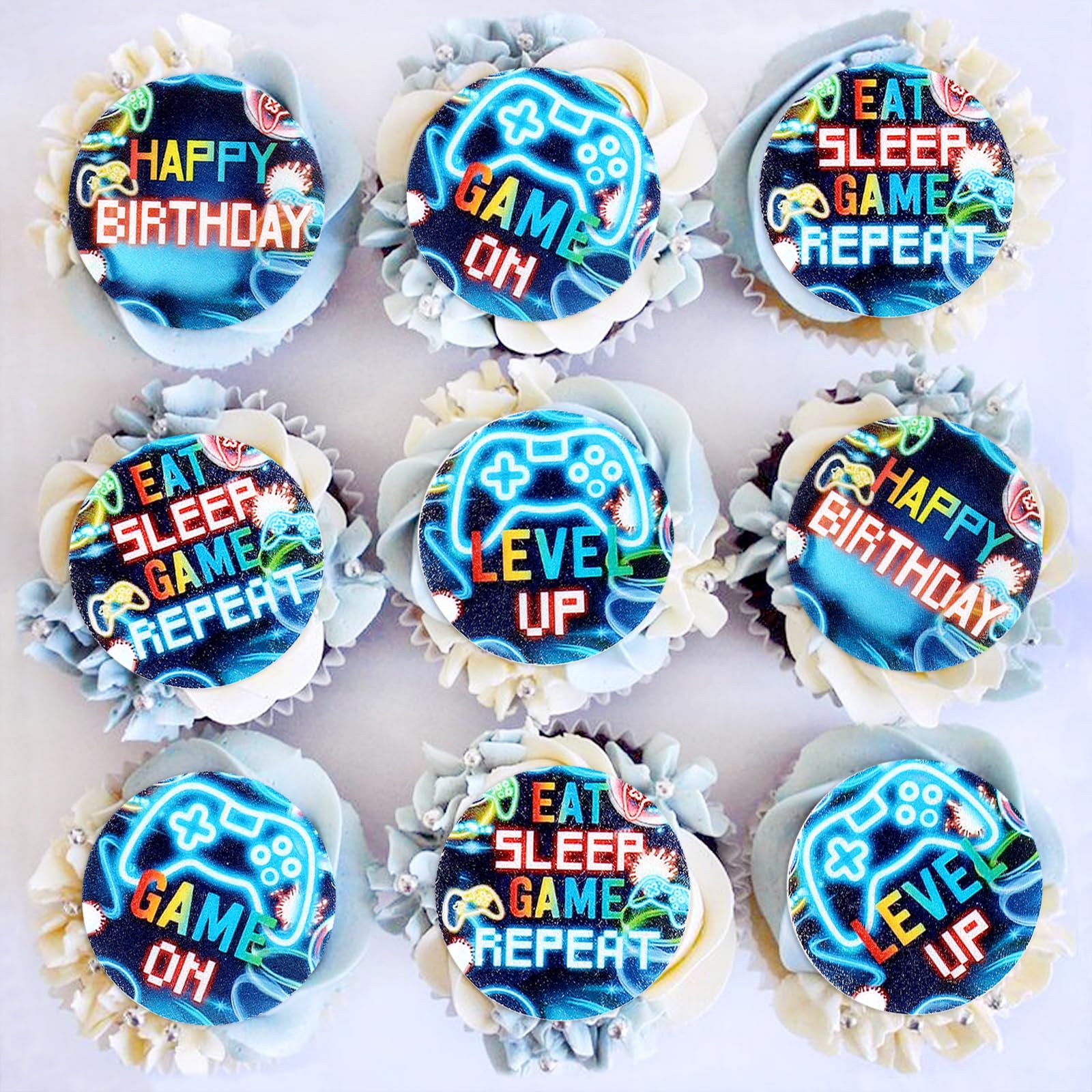 40Pcs Edible Video Game Cupcake Toppers Bonus Level Up Game On Gamepad Cupcake Picks For Video Games Baby Shower Boys Girls Gamer Birthday Party Decorations Supplies