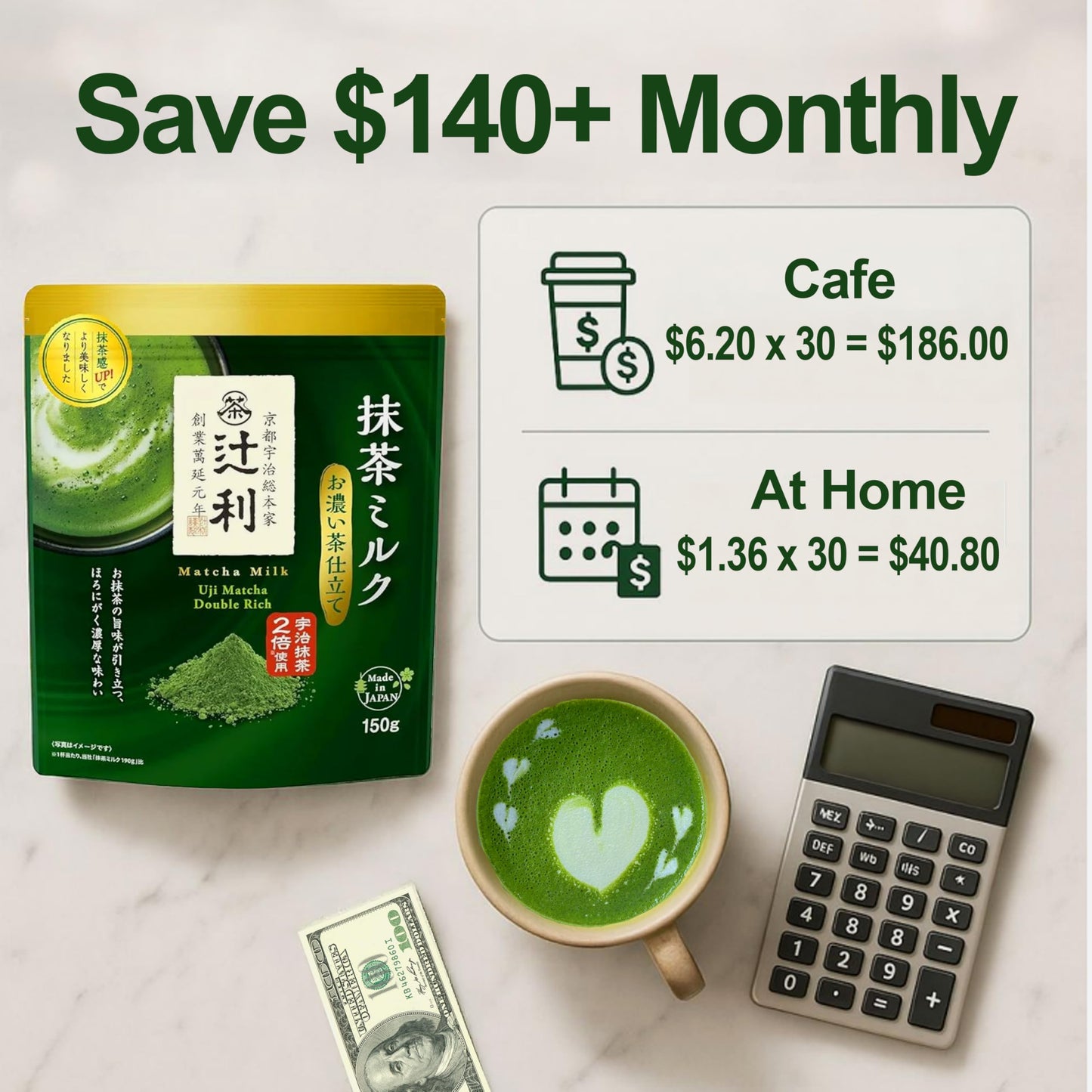 Matcha Latte Uji Double Rich Milk By Tsujiri, Kyoto Japan (600G 4 Pack Gift Box)