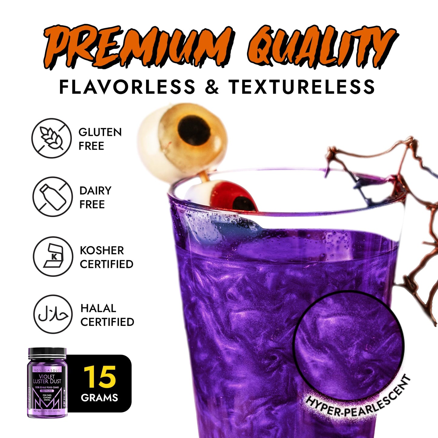 Mon  Gasque Violet Purple Luster Dust Edible Glitter For Cocktails 15G - Premium Purple Edible Glitter For Halloween Cake - Purp