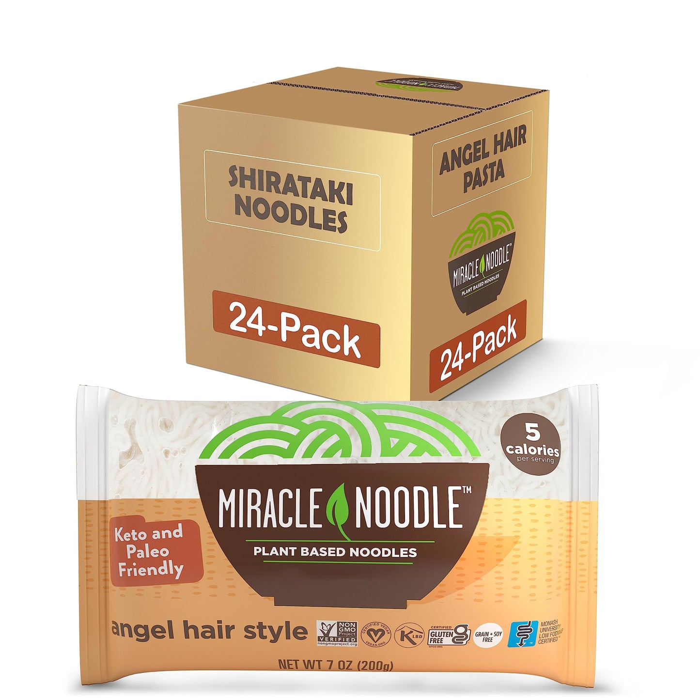 Miracle Noodle Angel Hair Pasta - Plant Based Shirataki Noodles, Keto, Vegan, Gluten-Free, 7 oz (Pack of 24)