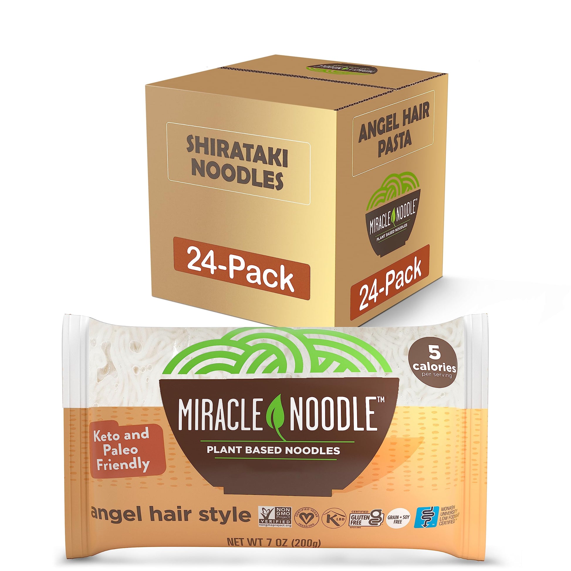 Miracle Noodle Angel Hair Pasta - Plant Based Shirataki Noodles, Keto, Vegan, Gluten-Free, 7 oz (Pack of 24)