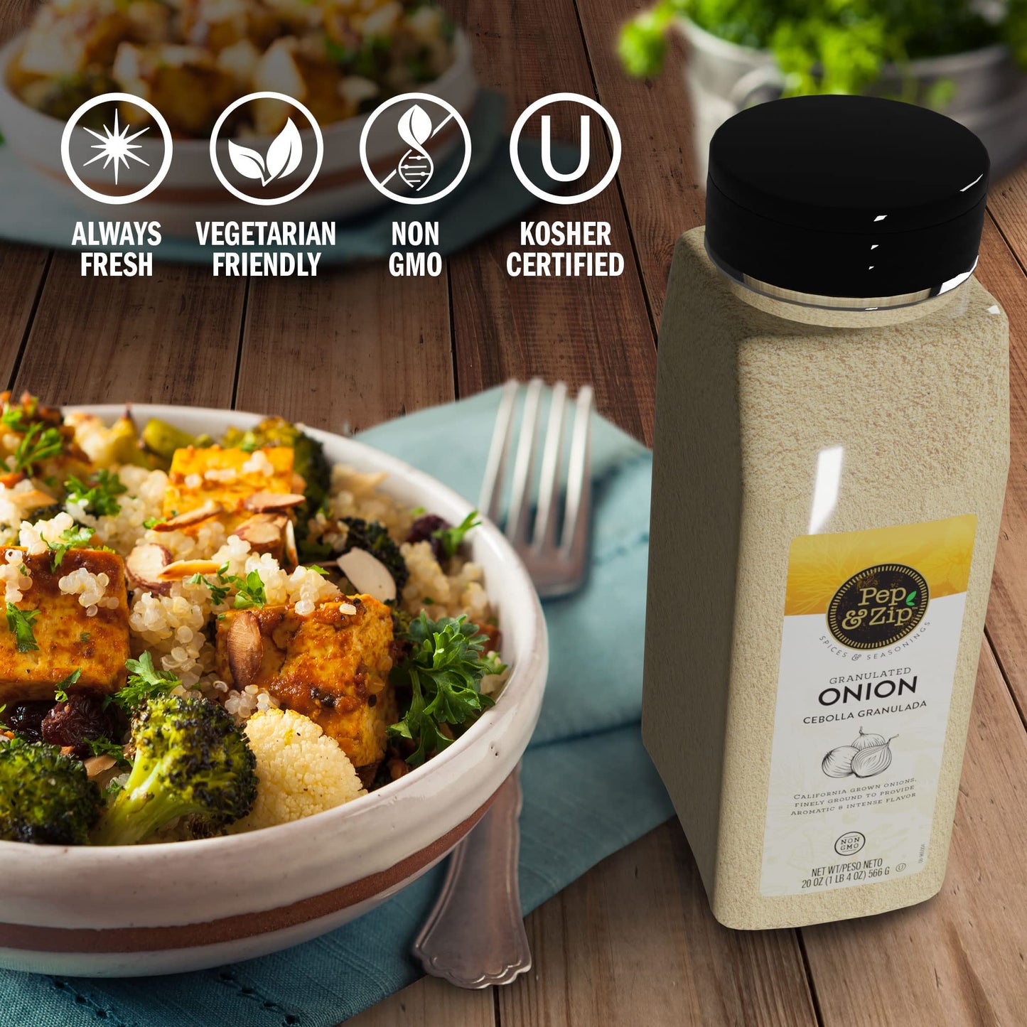 Pep And Zip Granulated Onion/Cebolla Granulada, Non-Gmo, Kosher, 20 Oz
