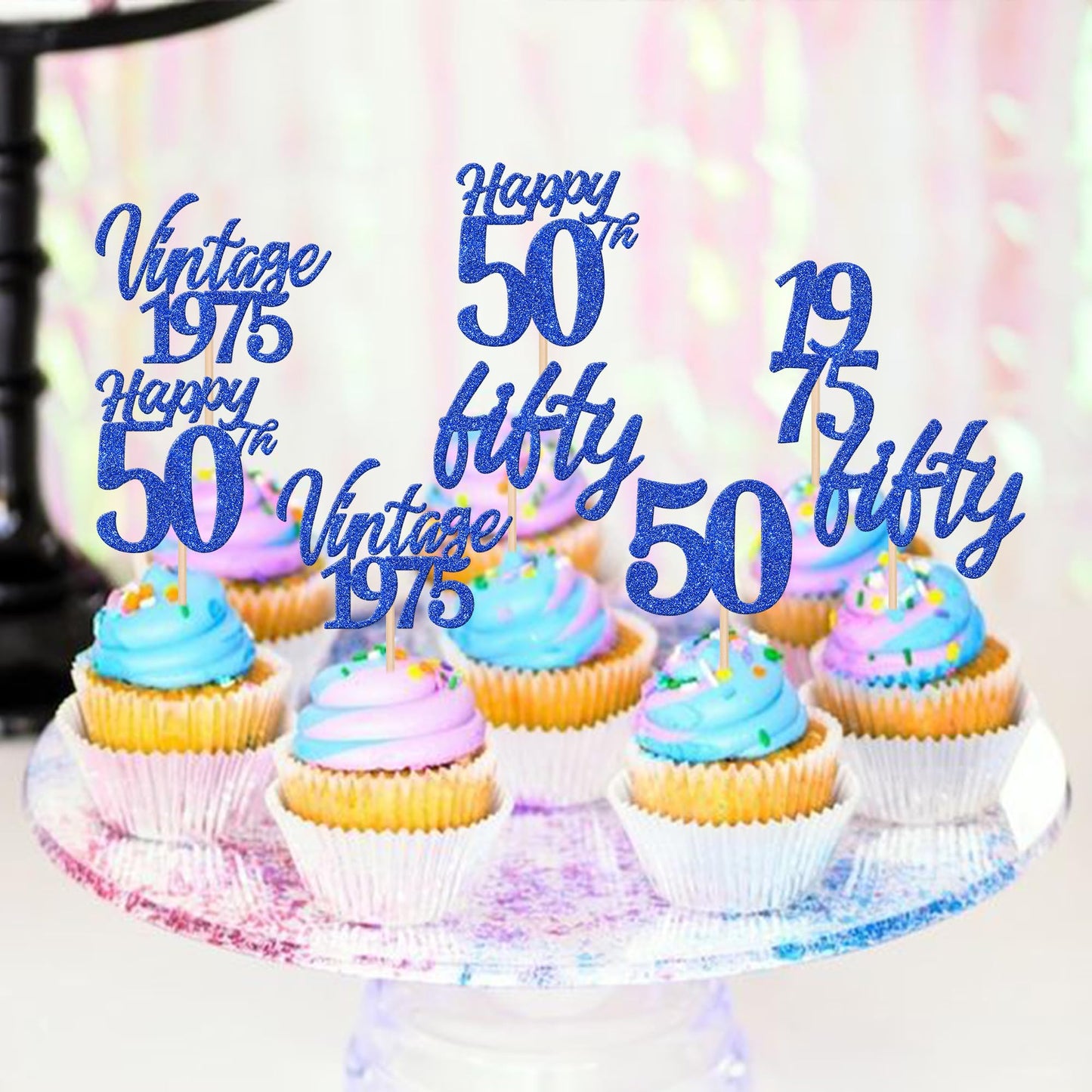 30Pcs Happy 50Th Birthday Cupcake Toppers Cheers To 50 Vintage 1975 Cupcake Picks Hello 50 Fifty 50Th Birthday Decorations For 5