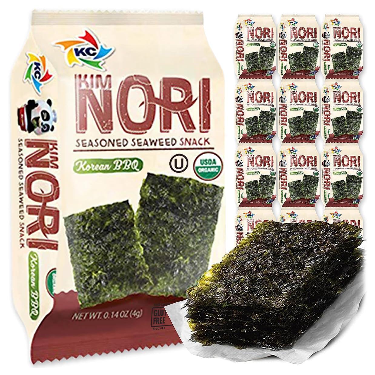 Kimnori Seasoned Seaweed Snacks Sheets - Organic Korean Bbq Flavor 12 Individual Packs Roasted Crispy Premium 100% Natural Laver