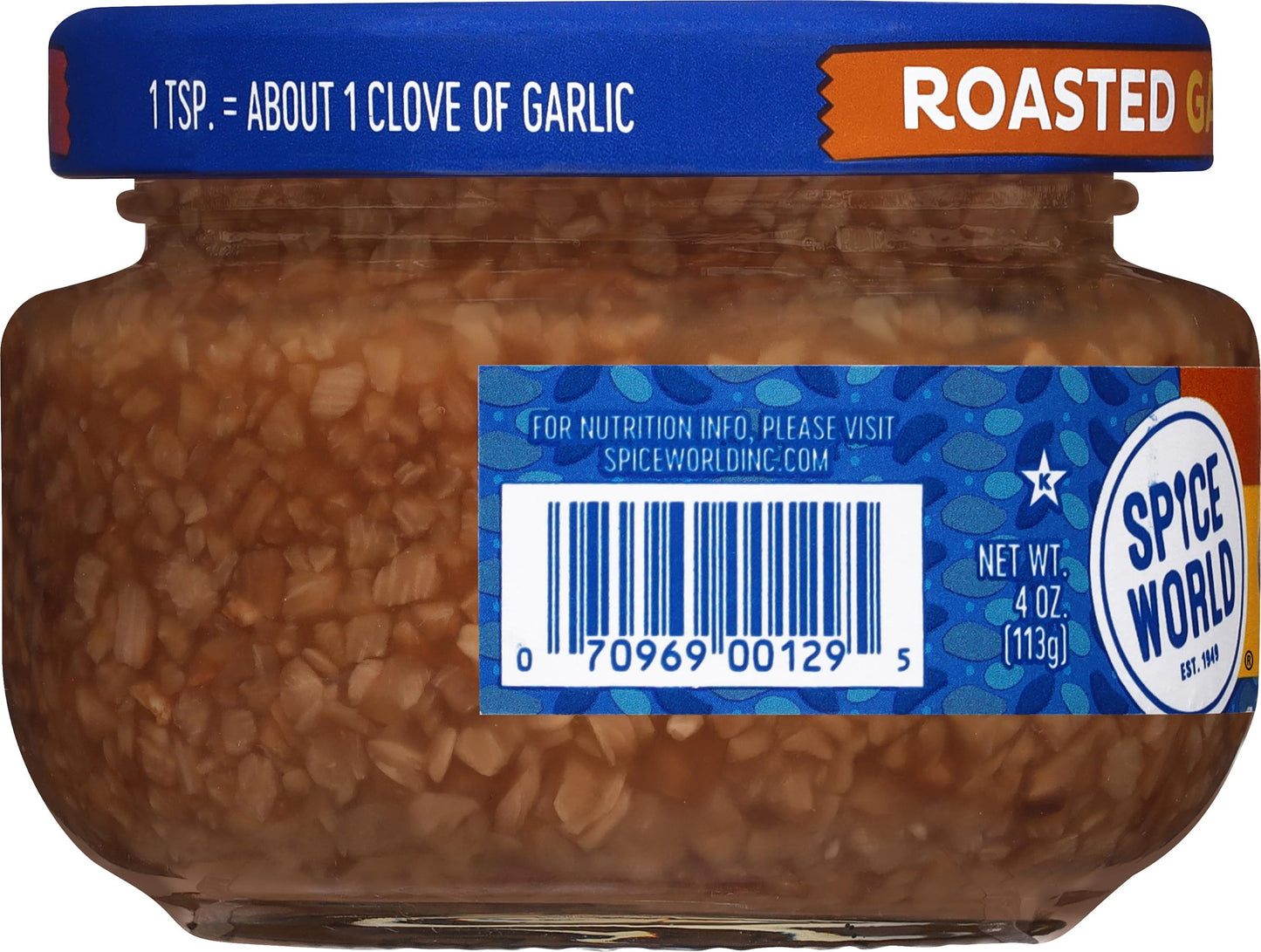 Spice World Roasted Minced Garlic - 4oz Garlic Container - Ready-to-Use Seasonings for Cooking, Reduce Prep Work and Easily Add