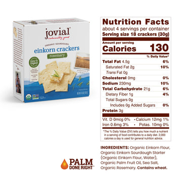 Jovial Organic Sourdough Einkorn Rosemary Crackers - Sourdough Crackers, Crackers For Cheese Platter, Made With Einkorn, Usda Or