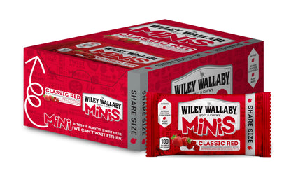 Wiley Wallaby Classic Red Mini Licorice Bites 3.5 Ounce Gourmet Soft & Chewy Australian Strawberry Licorice Candy Bags, 18 Pack