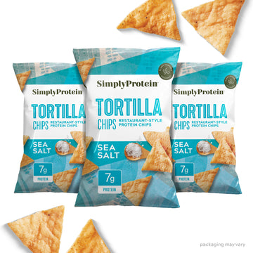 Simply Protein - Tortilla Chips, Restaurant Style Protein Chips, Sea Salt (3-Pack) - 7G Protein, 140 Calories, Gluten Free, Vega