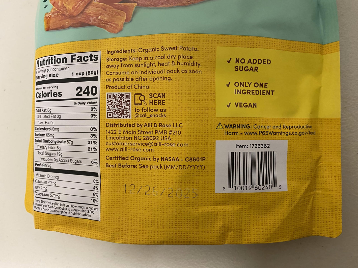 Generic Organic Snakyard Sweet Potato Sticks Vegan,2-Pack, 17.Oz Each (2.82Oz X 6 Per Bag)
