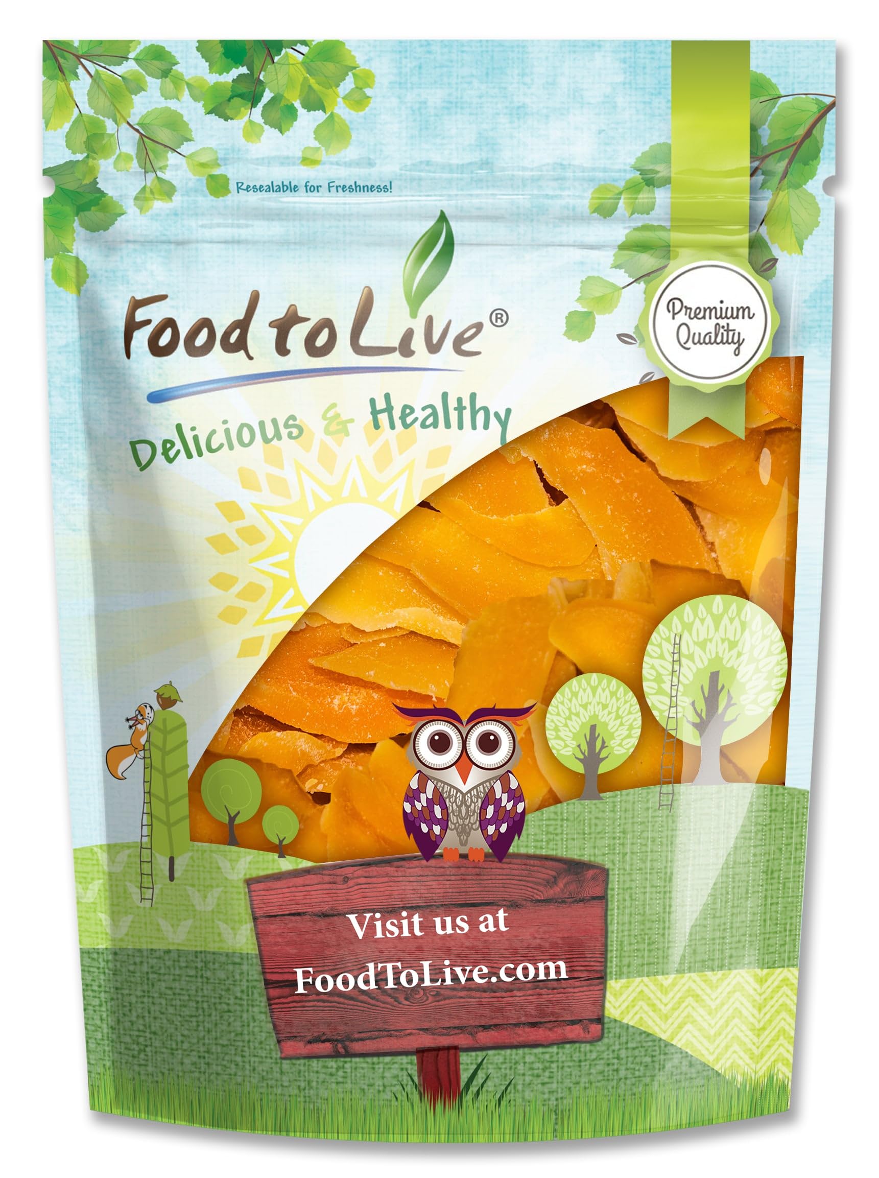 Food to Live Dried Mango Cheeks - Premium Quality, Unsweetened, 1.5 Pound, Gluten-Free, Raw Vegan Snack