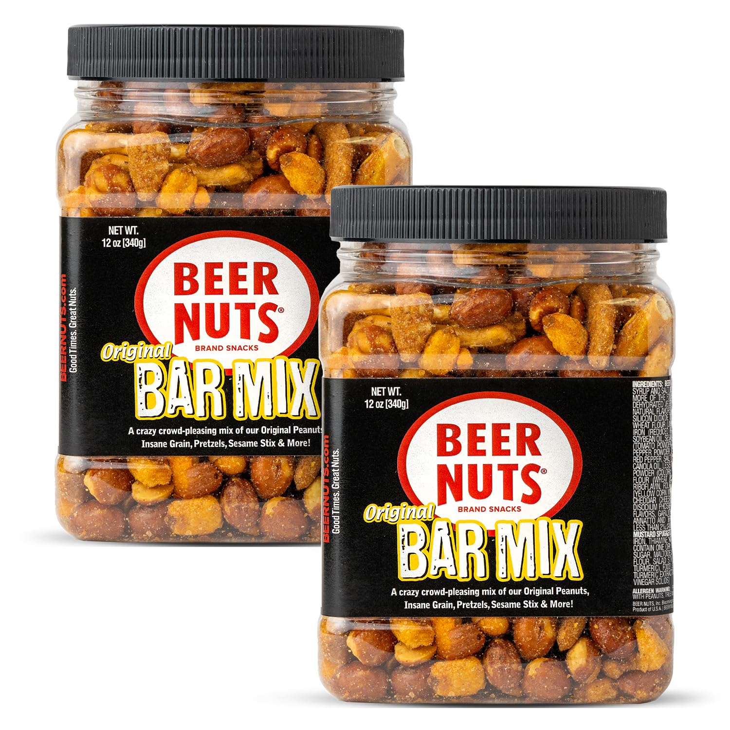 BEER NUTS Original Bar Mix, Pretzels & Cheese Stix, 12oz Resealable Jar, Pack of 2