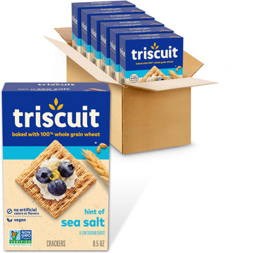 Triscuit Hint of Sea Salt Whole Grain Wheat Crackers, Vegan Crackers, Vegan Snacks, Bulk Snacks, 6 - 8.5 oz Boxes