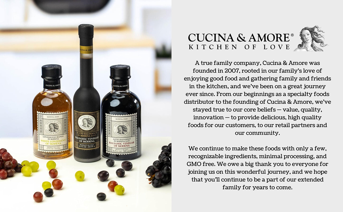 Cucina & Amore Balsamic Vinegar Of Modena | High Density, Authentic Italian Igp, Food Glaze, Reduction, Salad Dressing, Cooking, Baking, 8.5 Fl Oz