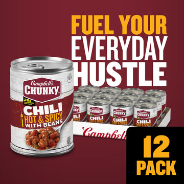 Campbells Chunky Hot And Spicy Chili With Beans, 16.5 Oz Can (12 Pack)
