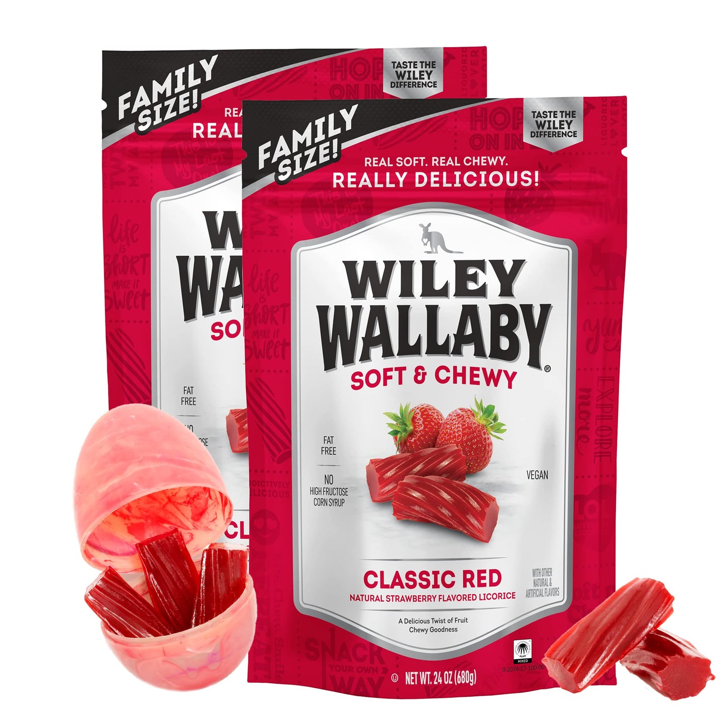 Wiley Wallaby Licorice 24 Ounce Classic Gourmet Soft & Chewy Australian Red Licorice Candy Twists, 2 Pack