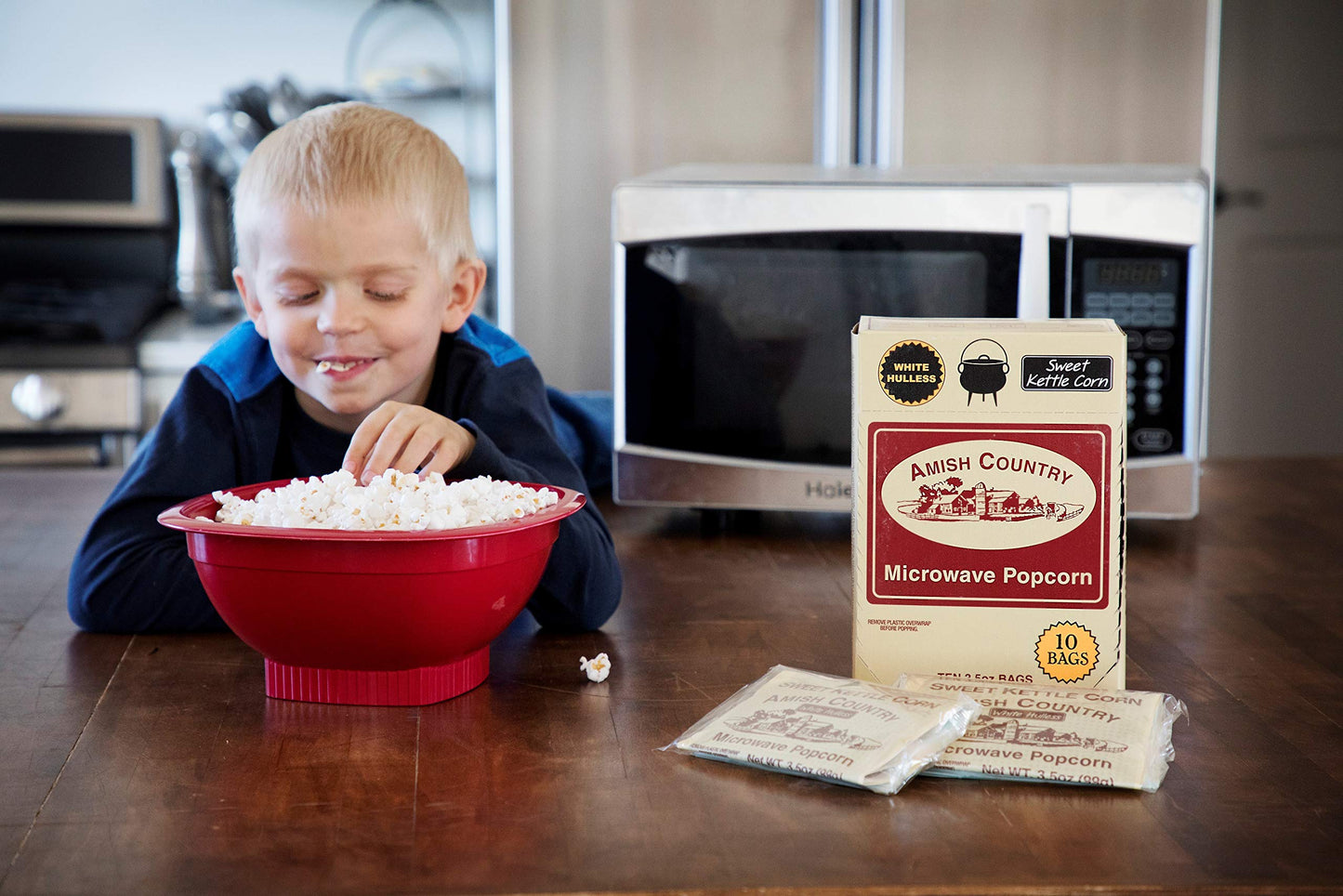 Amish Country Popcorn | Old Fashioned Microwave Popcorn | 10 Bags Sweet Kettle White Hulless | Non-Gmo, Gluten Free, Microwaveab
