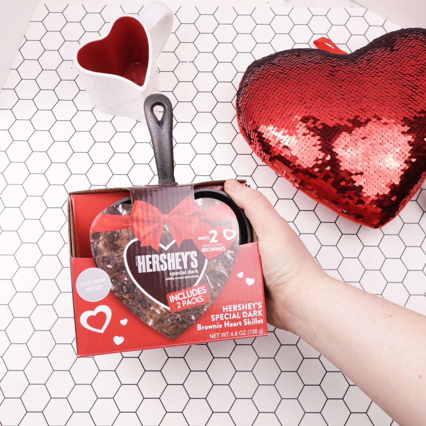 Valentines Heart Cast Iron Skillet With Hersheys Special Dark Brownie Mix, Instructions Included, Gourmet Dessert Gift, 4.8 Ounc