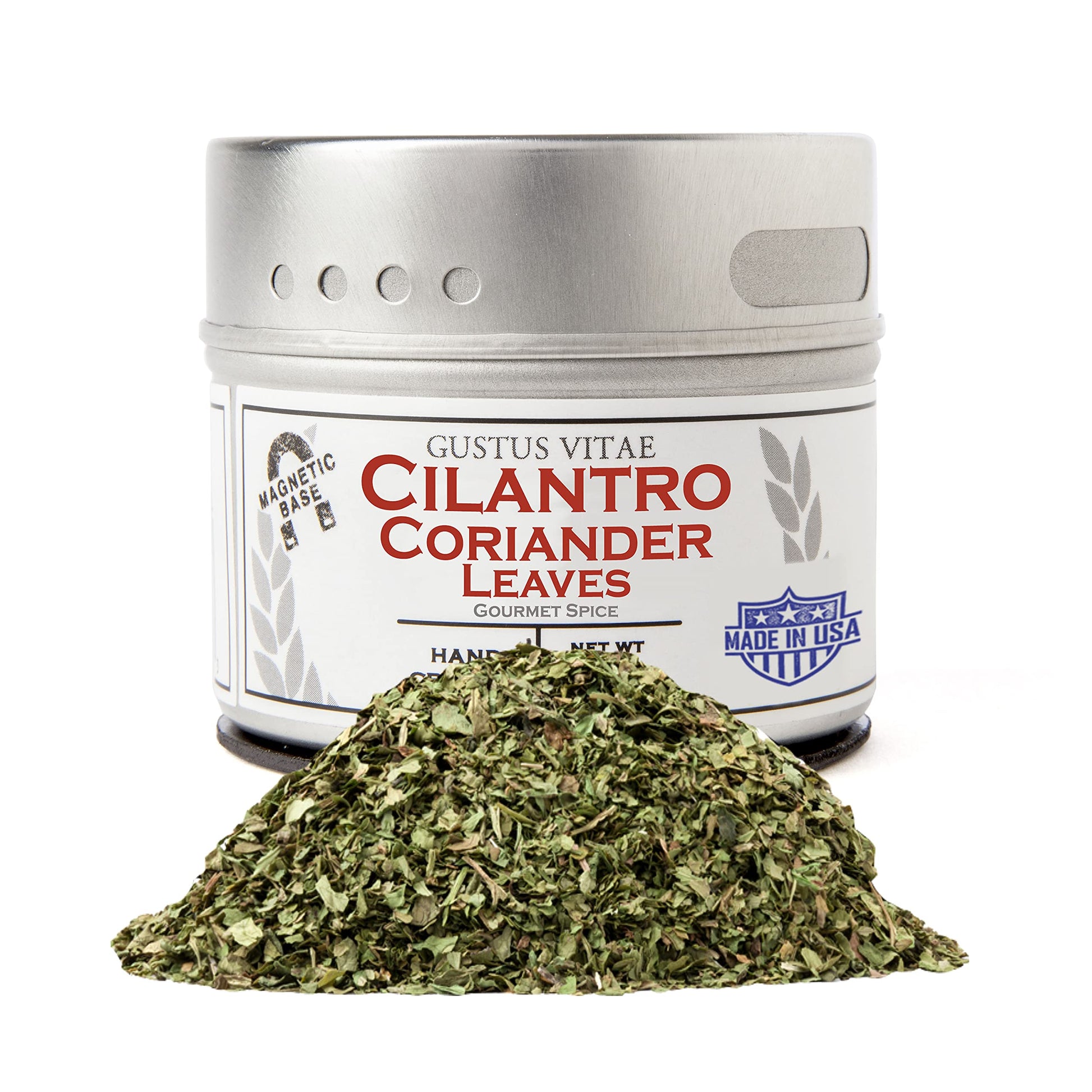 Gustus Vitae Cilantro Coriander Leaves Spice | All Natural, Non-GMO | 0.3 Ounce | Silver Magnetic Tin