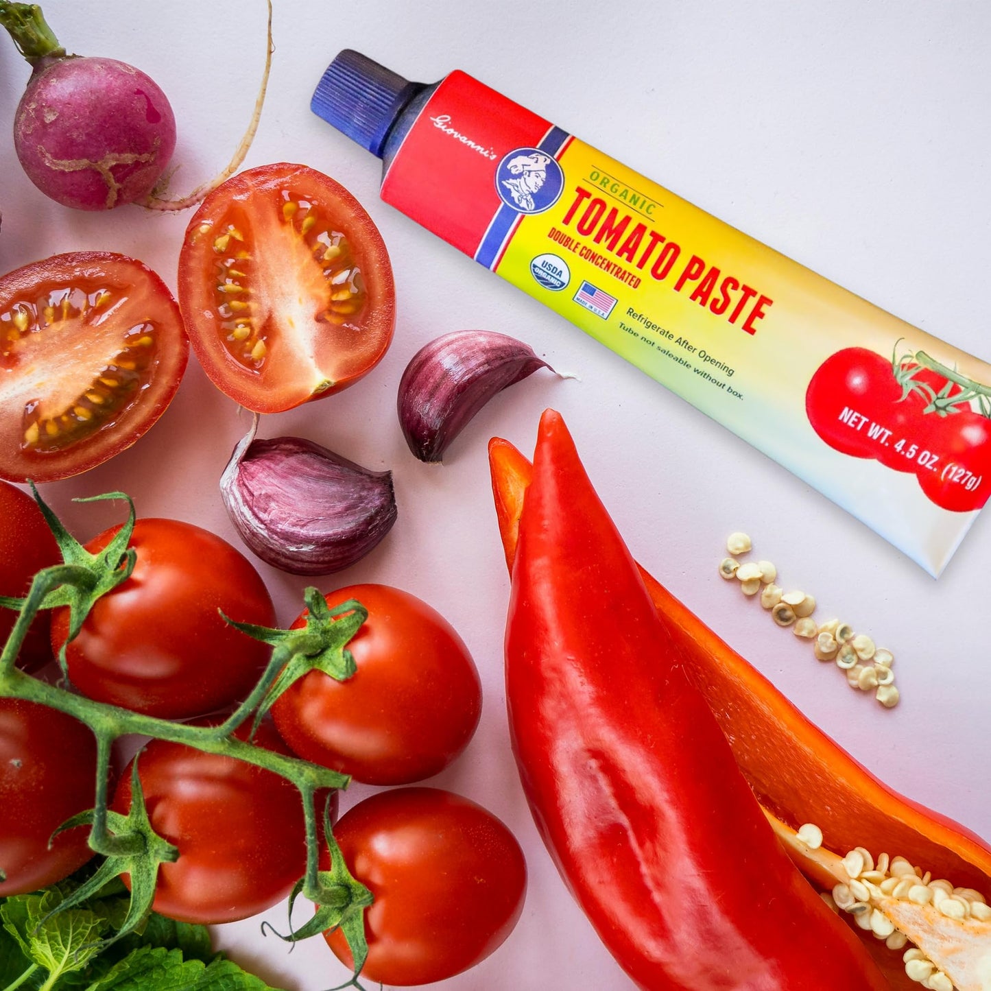 Giovannis Organic Double Concentrated Tomato Paste - 3 Pack (4.5 Oz Tubes) | Made In The Usa With San Joaquin Valley Vine-Ripene
