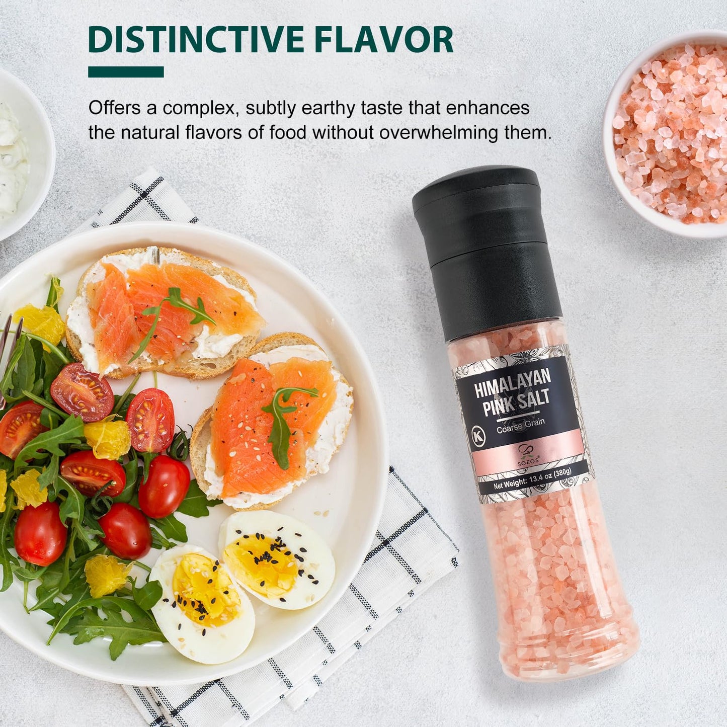 Soeos Salt Grinder Set  Himalayan Pink Salt  Coarse Grain  Salt for Grinder Refill  13.4 Oz (380g)  Refillable Plastic Bottle  Rock Salt  Kosher Salt Set (Pack of 1)