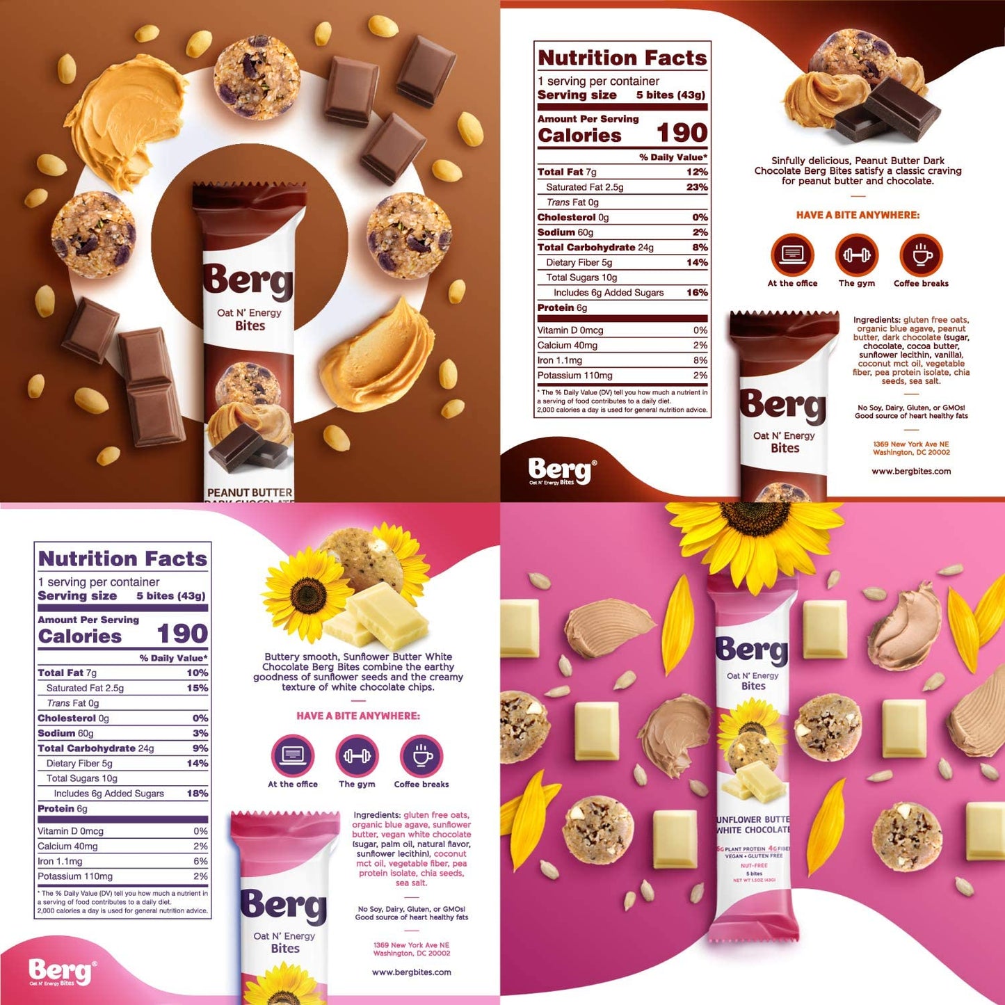 Berg Bites Oat N Energy Bites - Non-GMO, Gluten Free, Vegan - 1.5oz, Pack of 8