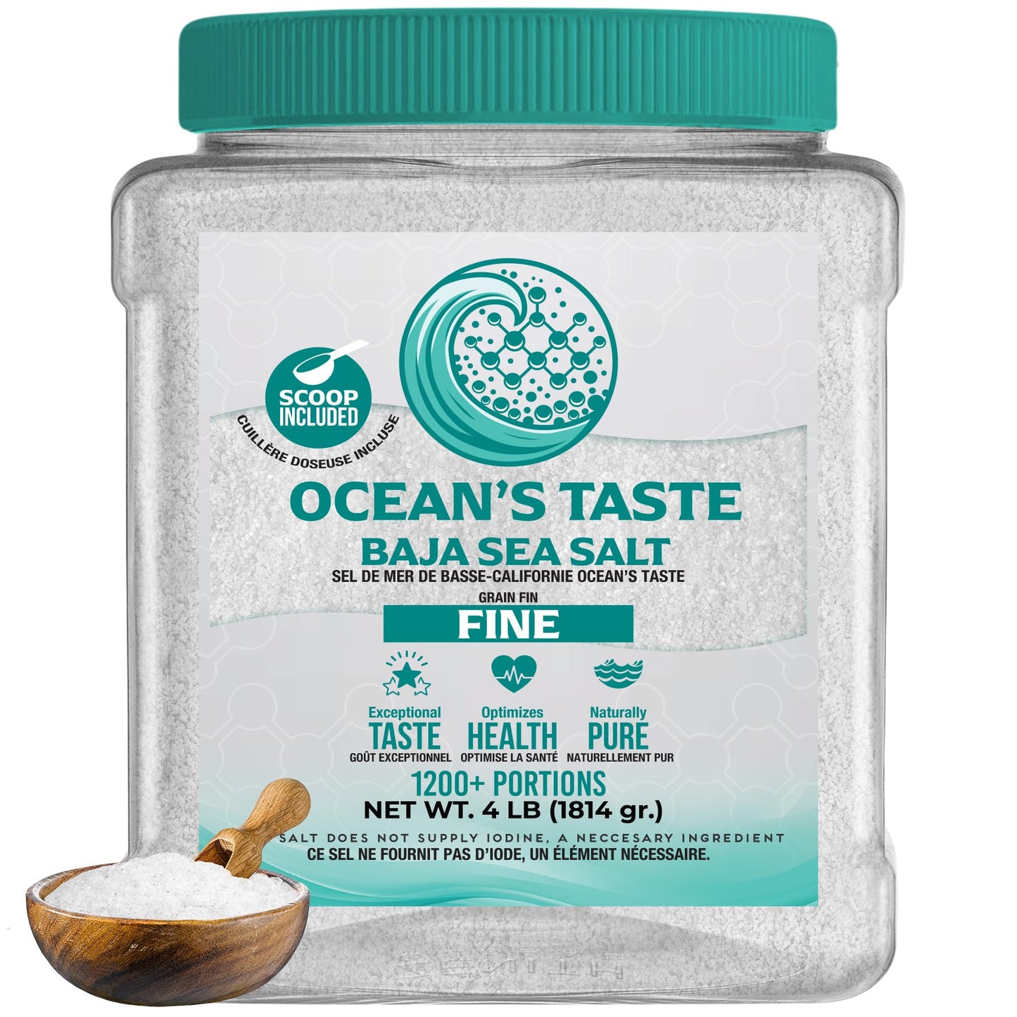 Oceans Taste Baja Sea Salt, 4 LB Baja Sea Salt, Fine Natural Grain, 4X More Minerals than Celtic Salt, 30% Less Sodium, Mineral