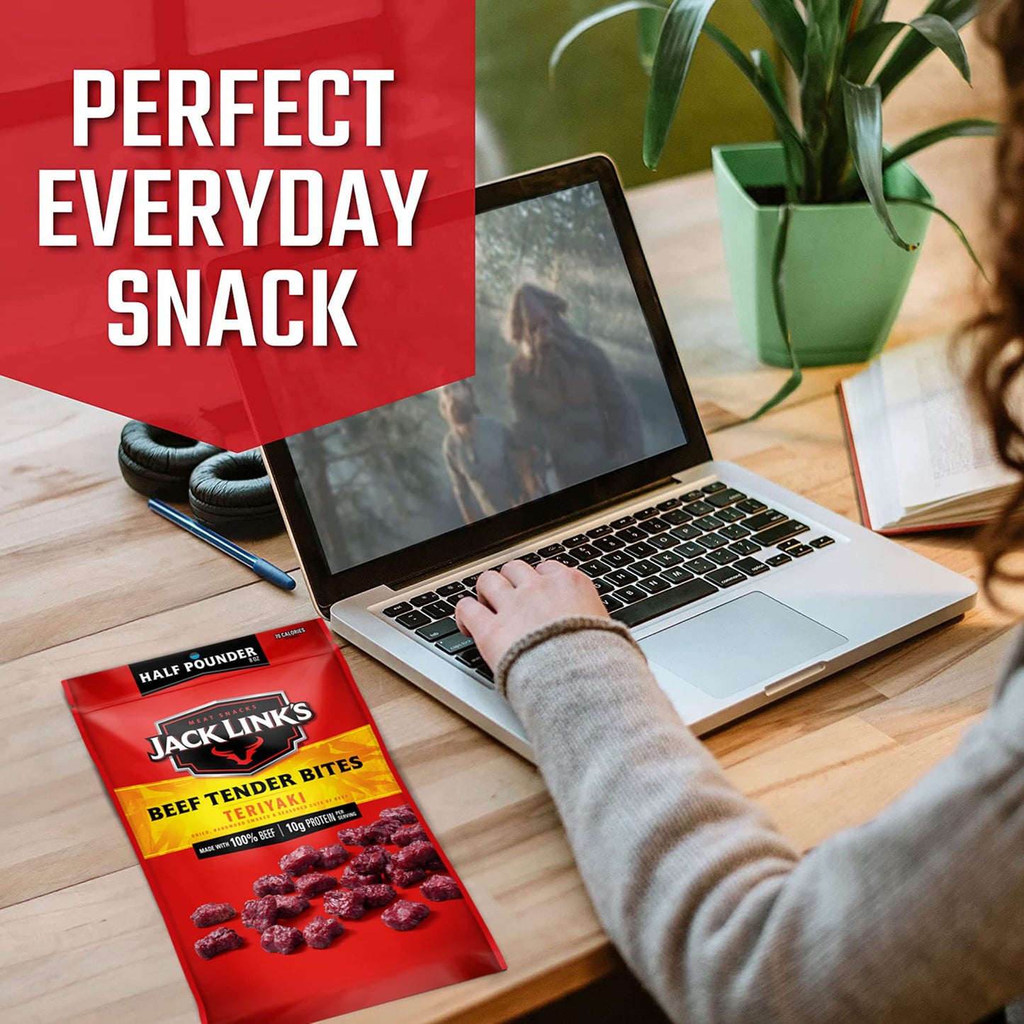 Jack Link'S Beef Tender Bites, Teriyaki,  Pounder Bag - Flavorful Jerky Snack For Lunches, 10G Of Protein And 70 Calories, Made