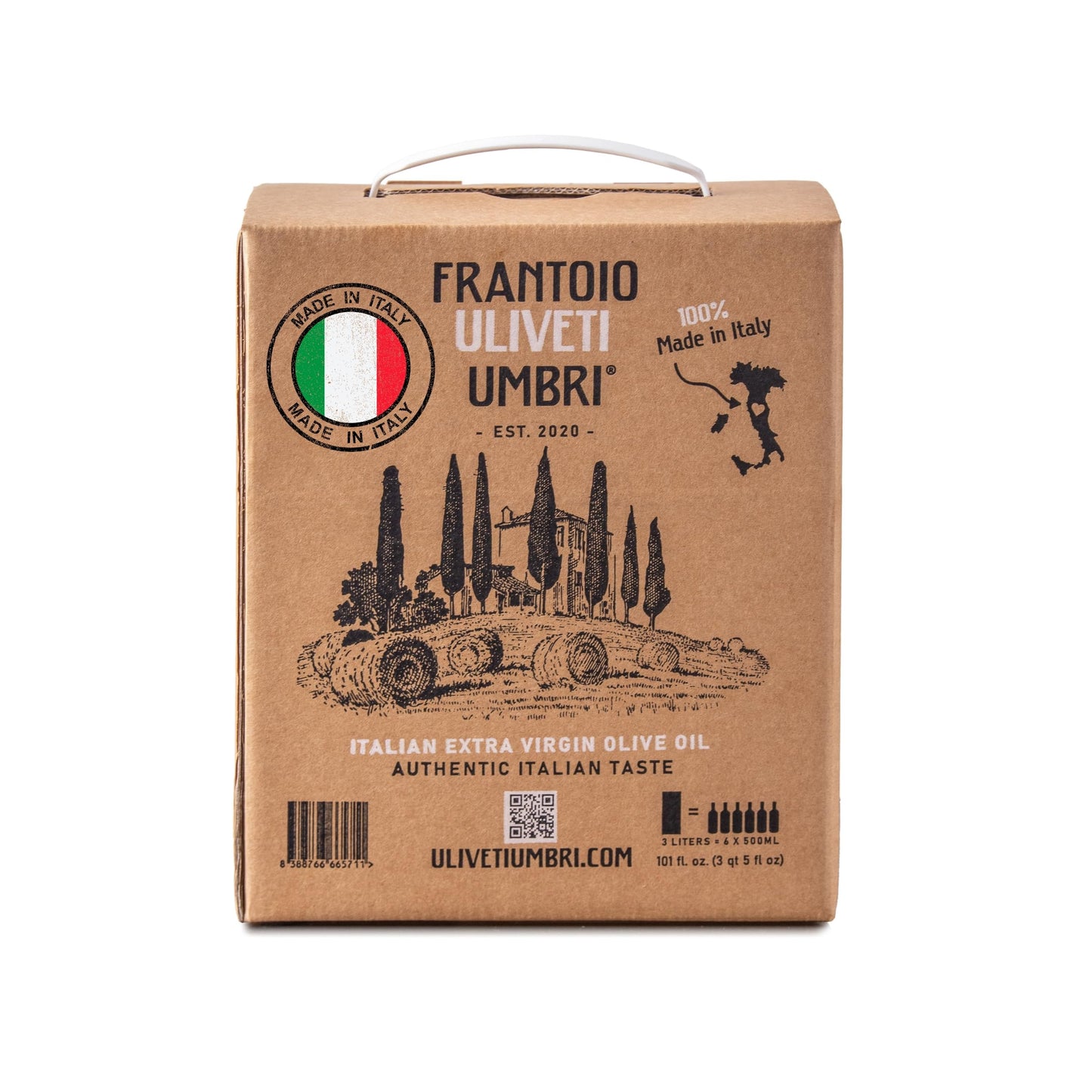 Frantoio Uliveti Umbri Extra Virgin Olive Oil | Cold Pressed | Bag-in-Box 3L (101.4 Fl Oz) | Authentic Italian Quality