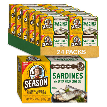 Season Sardines in Extra Virgin Olive Oil - Wild Caught, 22g of Protein, Keto Snacks, More Omega 3 s Than Tuna, Kosher, High in