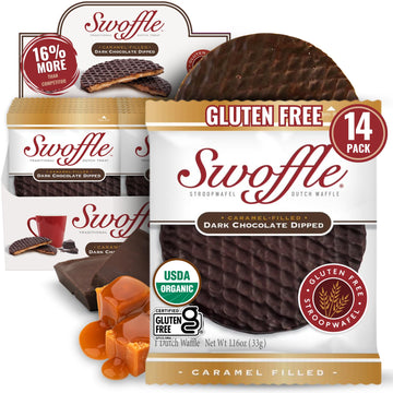 Chocolate Dipped Stroopwafels by Swoffle - LIMITED RELEASE - Organic, Gluten Free Stroopwafels in Dark Chocolate Coating | (14) 