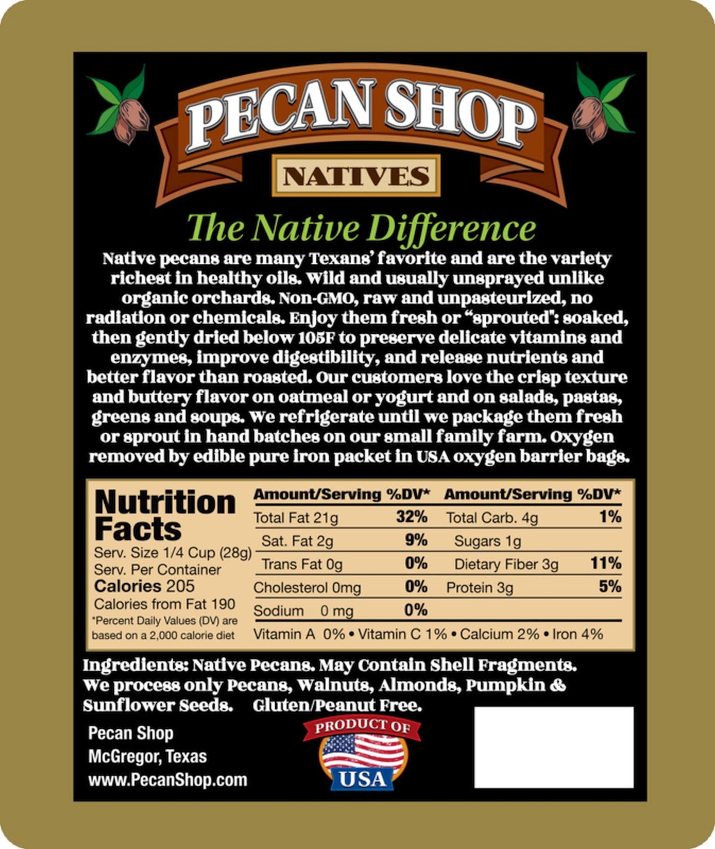 Pecan Shop Unsalted Sprouted Raw Texas Native Pecans, Unsprayed Wild-harvested, Family Recipe Crispy by Pecan Shop - 2 Pound