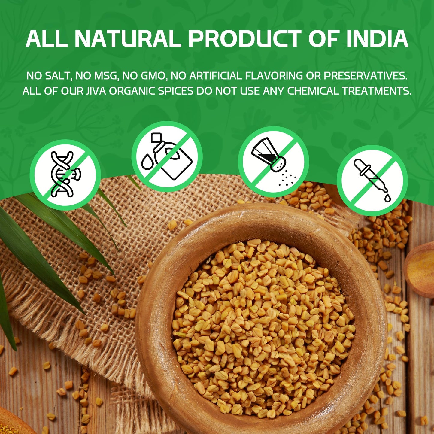 Jiva Organic Fenugreek Seeds 2.5 LB Bulk - Non-GMO, Gluten Free, Non Irradiated Whole Methi Seeds (Fenogreco En Semillas)