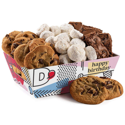 Davids Cookies Happy Birthday Cookies Gift Basket - Deliciously Flavored Assorted Cookies in a Lovely Gift Crate - Gourmet Choco