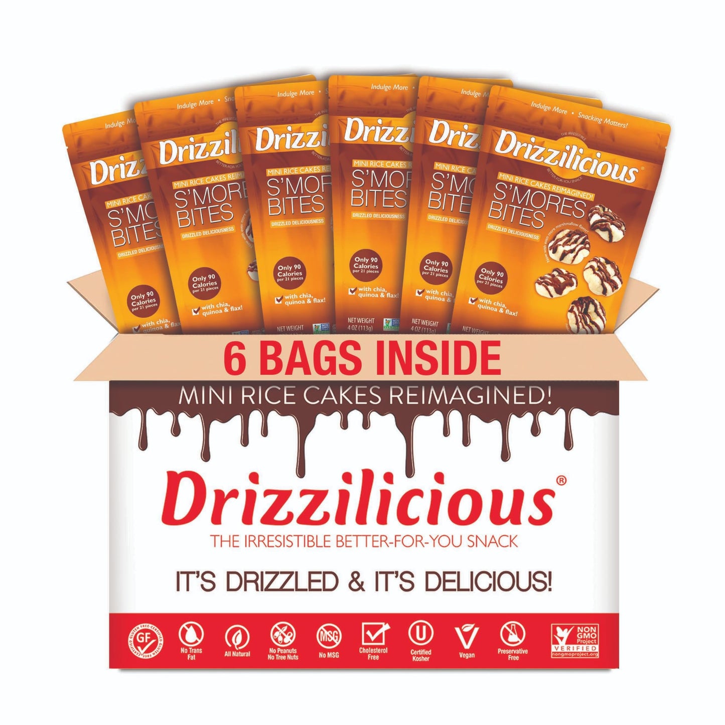 Drizzilicious Mini Rice Cakes Smores, Vegan, Gluten Free, 4 oz (Pack of 6)