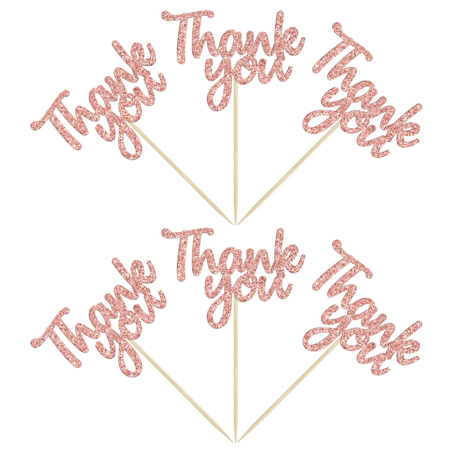 Gyufise 36 Pack Rose Gold Glitter Thank You Cupcake Toppers Thanksgiving Cupcake Picks Decorations For Baby Shower Boys Girls Bi
