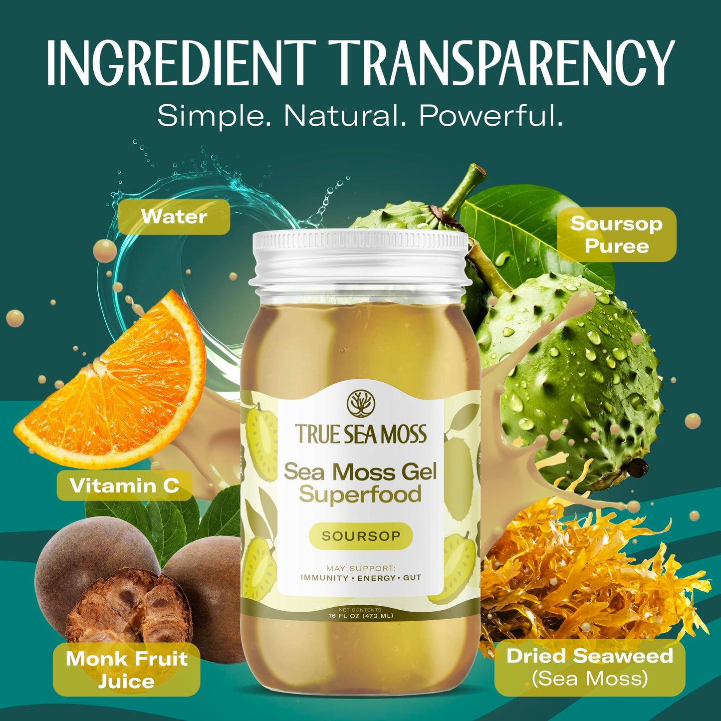 TrueSeaMoss Sea Moss Gel - Made in USA - Wildcrafted Seamoss  Fruits & Jarred Vegetables - Soursop  Pack of 2 (Labels may Vary)