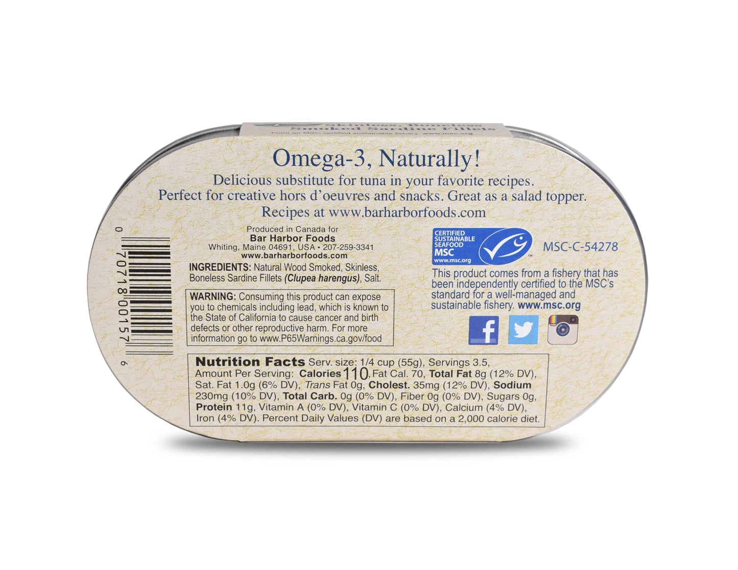 Bar Harbor Wild Smoked Kippers, 6.7 oz, Pack of 12, Model BH00118