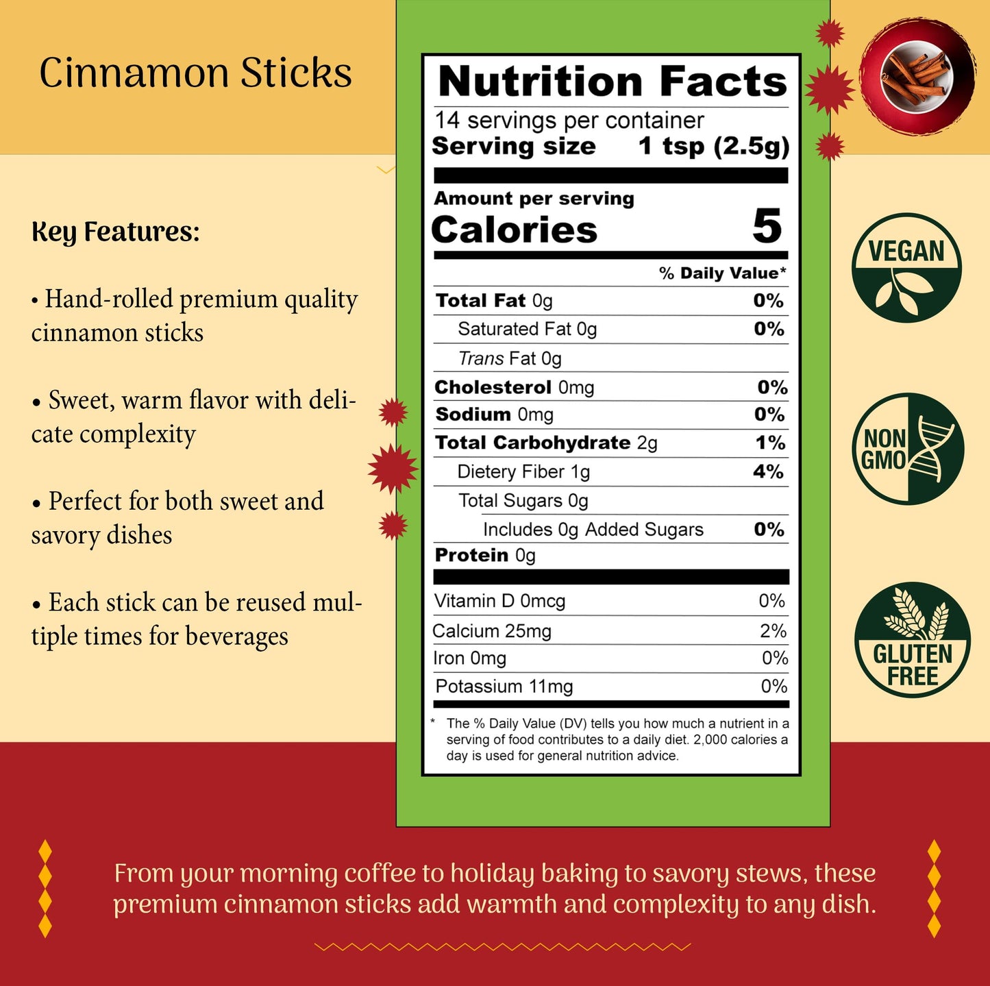 SHUBHAAVYA Premium Cinnamon Sticks - NON-GMO, All Natural, Gluten Free, 1.7oz (50g)