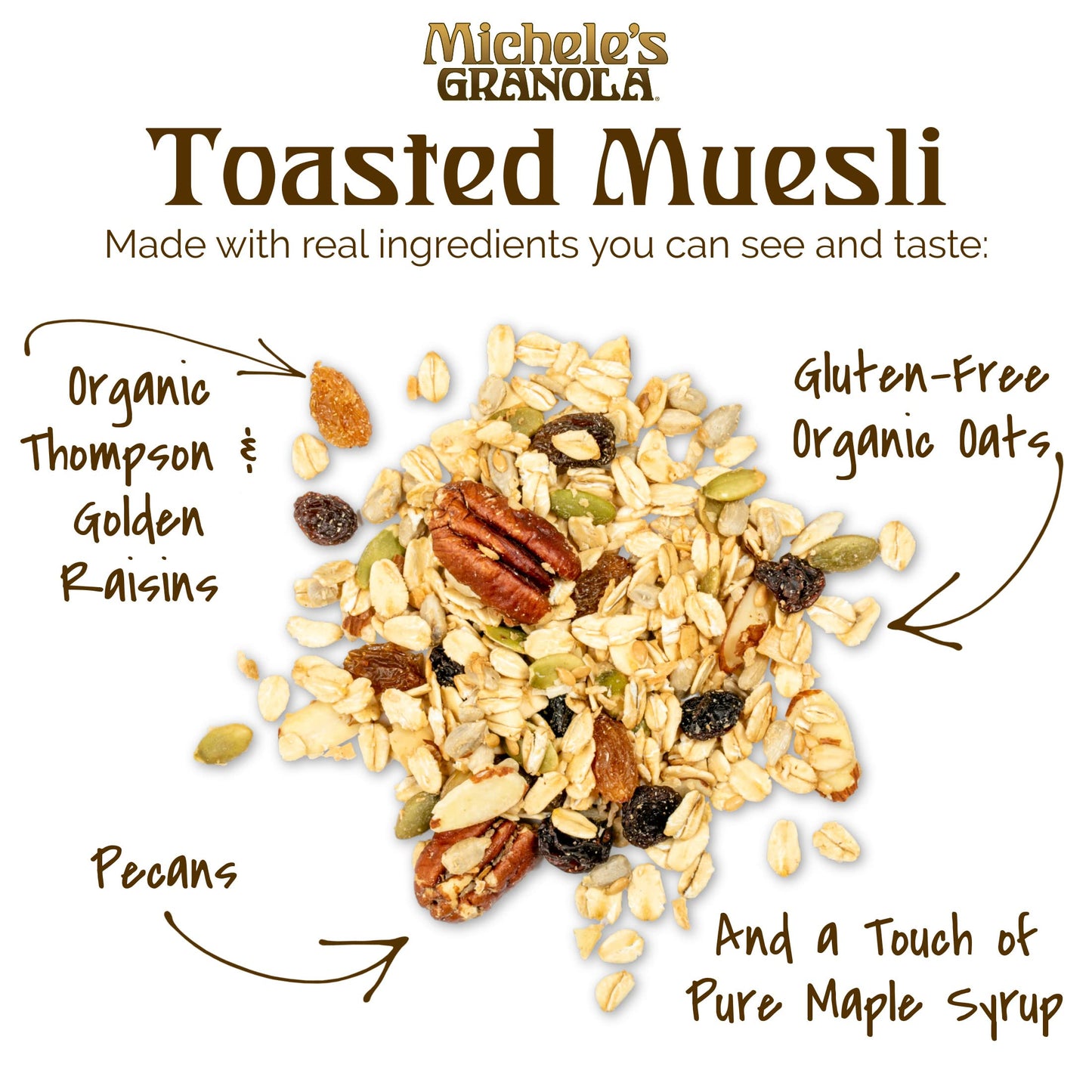 Micheles Granola Toasted Muesli, No Refined Sugar, Gluten Free & Non-GMO, 12 Ounce, Pack of 6