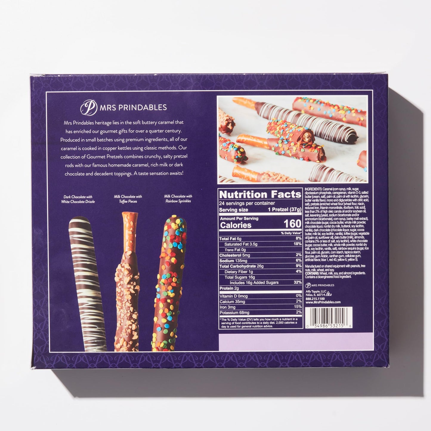 Mrs. Prindable's Chocolate Dipped Caramel Pretzel Rods, 24-Pack, 0.67 Ounce Each, White