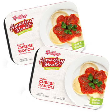 Kosher Parve Ready Meals - Cheese Ravioli in Tomato Sauce, MRE Meals Ready to Eat, Halal, (2 Pack) Prepared Entree Fully Cooked,