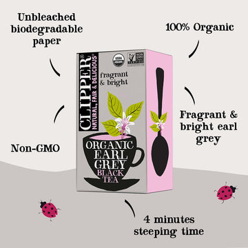 Clipper Tea, Earl Grey, Organic Tea With Citrus Begamot, Plant Based, Black Tea, Caffeinated British Tea, 6 Pack, 120 Unbleached