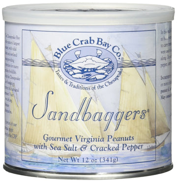 Blue Crab Bay Sandbaggers - Gourmet Virginia Peanuts with Sea Salt & Cracked Pepper, 12 Oz. Tin (Pack of 2)