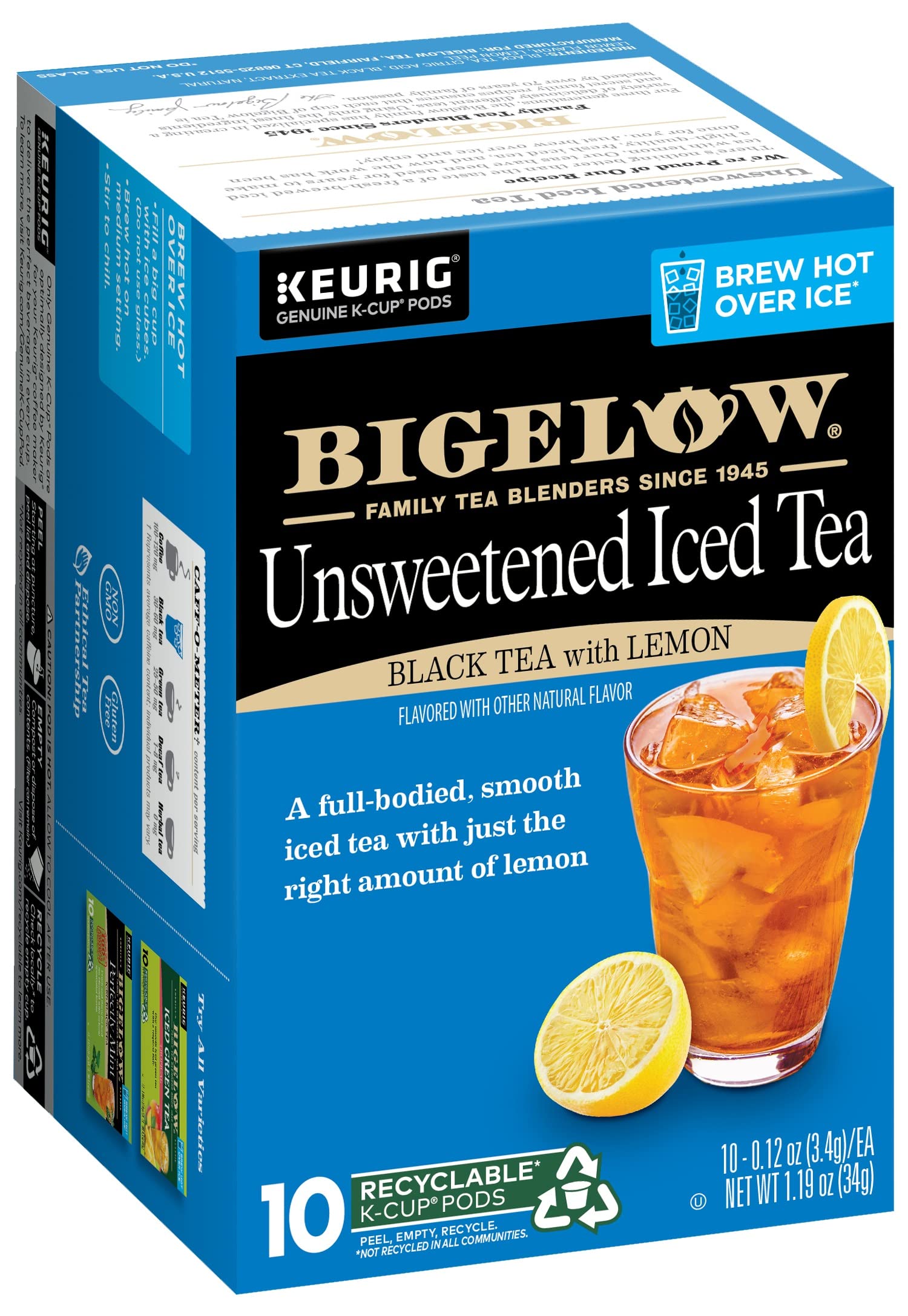 Bigelow Unsweetened Iced Black Tea With Lemon K Cups Pods, 10 Count (Pack Of 6), 60 K Cup Pods Total