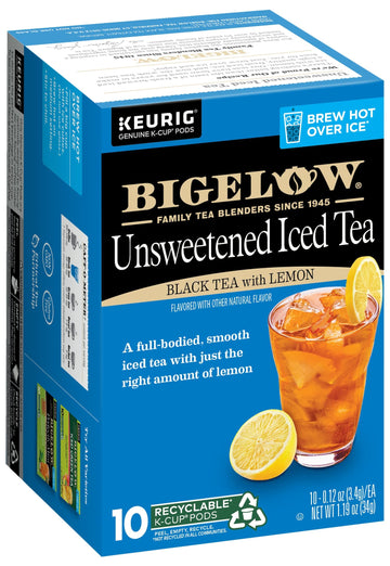 Bigelow Unsweetened Iced Black Tea With Lemon K Cups Pods, 10 Count (Pack Of 6), 60 K Cup Pods Total