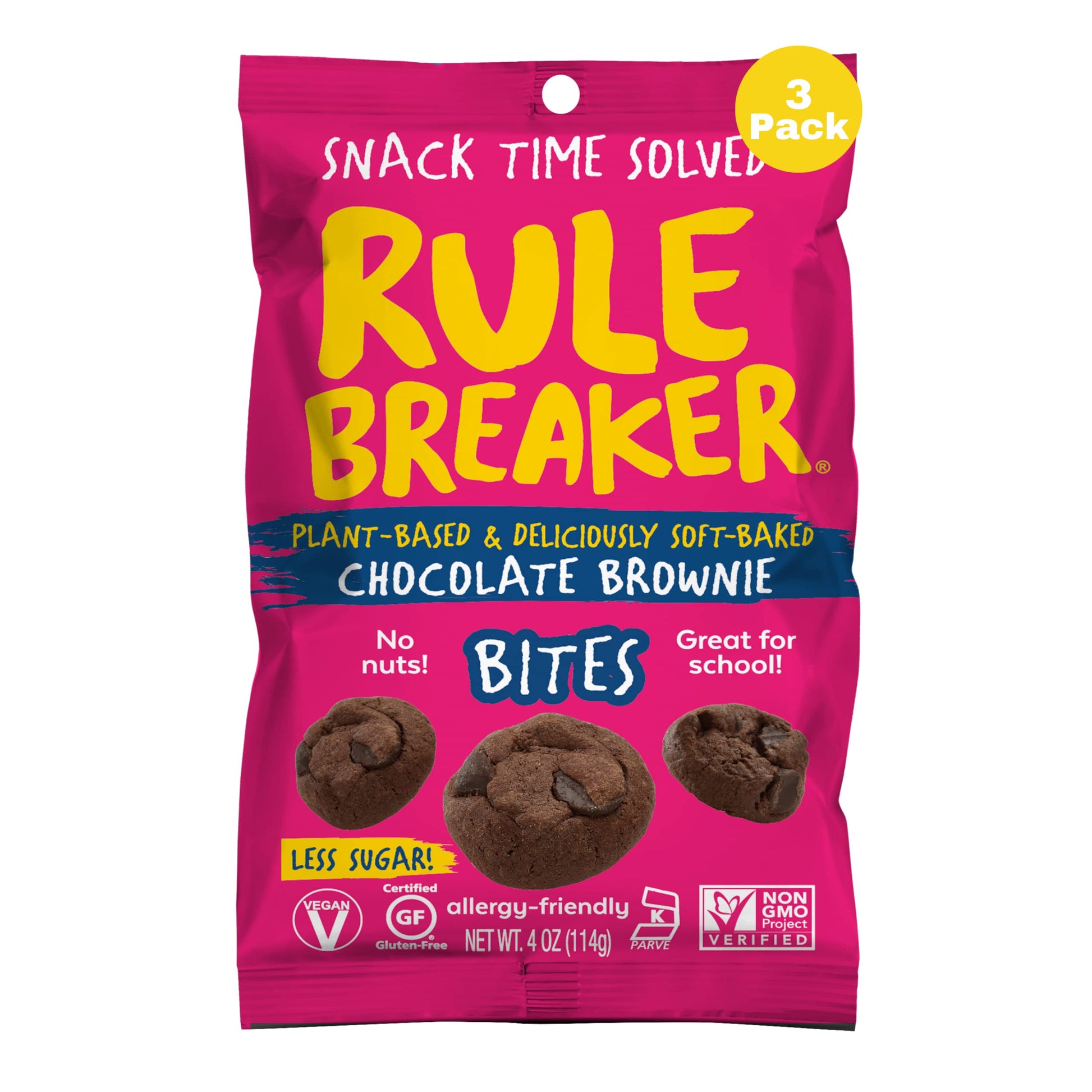 Rule Breaker Vegan & Gluten-Free Cookies | Chocolate Brownie Bites | Plant-Based  Dairy  Nut  Soy  Allergen Free  Kosher | Soft-Baked School Snacks For Kids & 18+ Uses | Playter-For-You Bites (Pack Of 3)