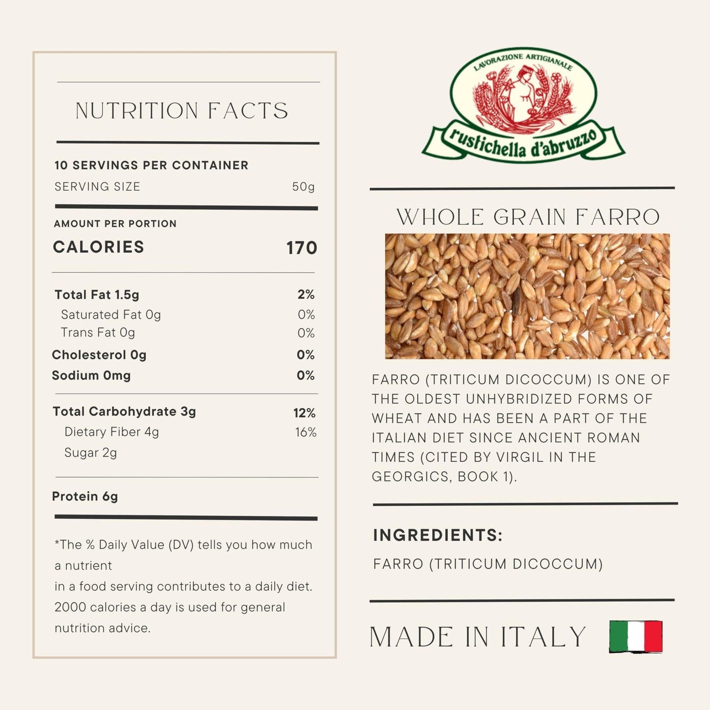 Rustichella d Abruzzo Whole Grain Farro,1.1 lb