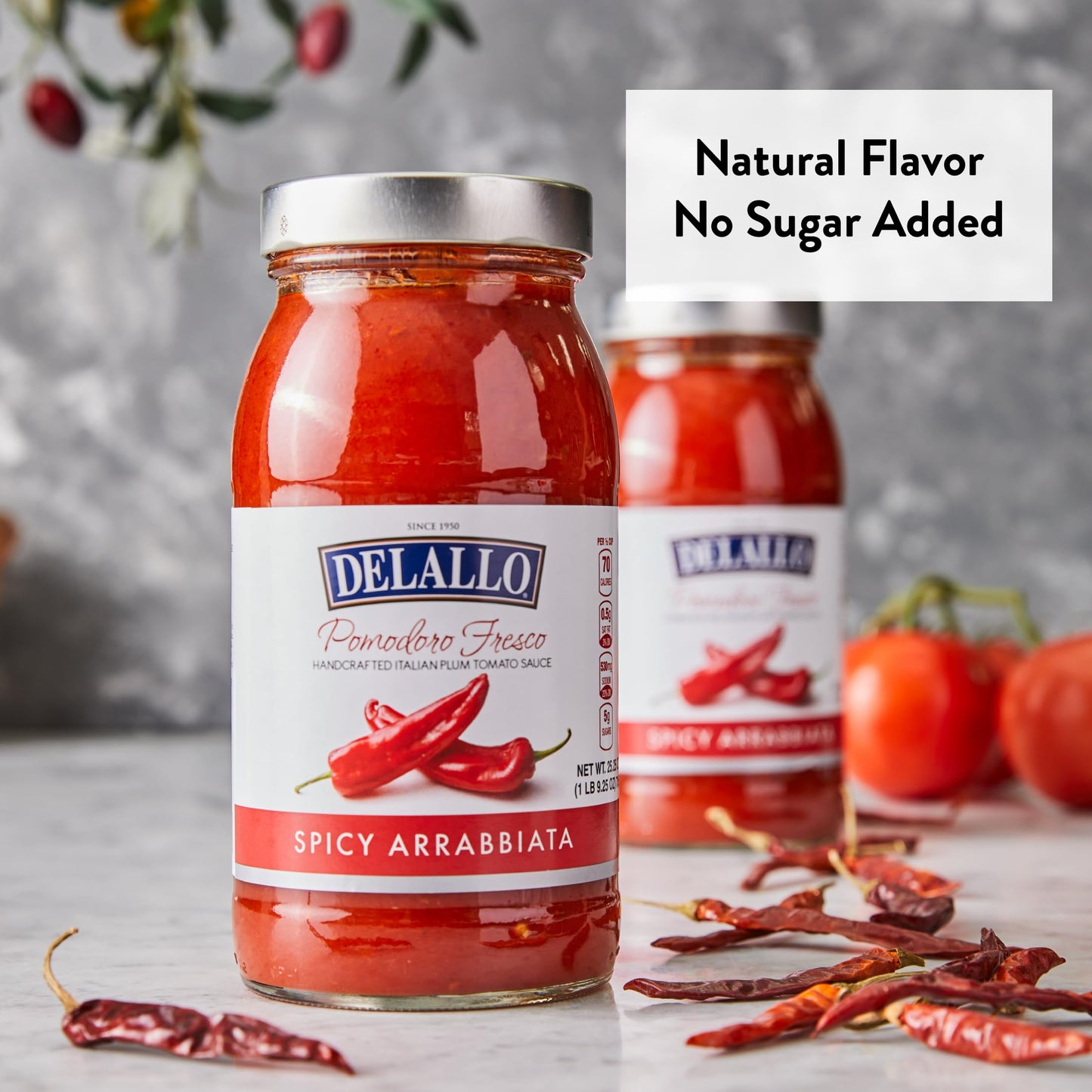 DeLallo Pomodoro Fresco Arrabiatta Sauce, 25.5 oz Jar, No Added Sugar, All Natural, Gluten Free, Non-GMO, Vegan, Spicy Pasta Sau