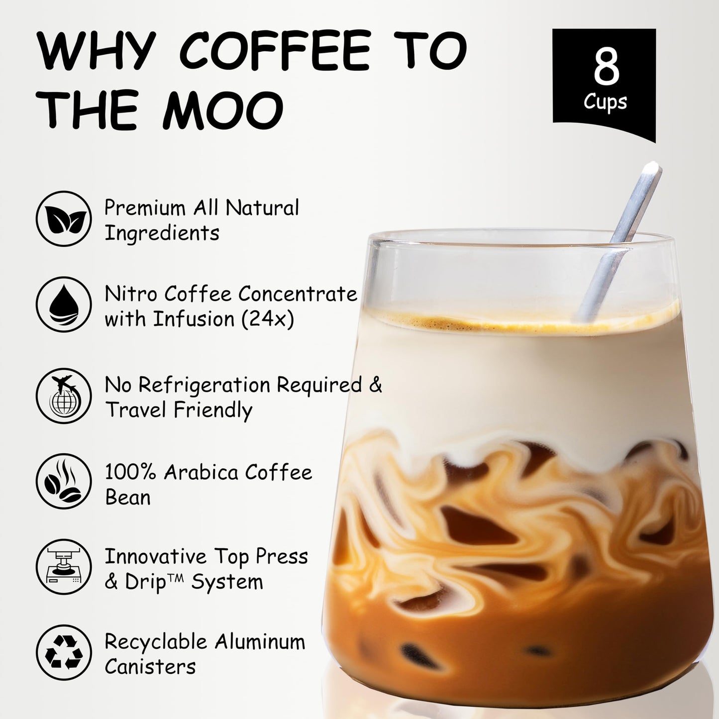 Coffee to the Moo Nitro Cold Brew Coffee Concentrate Combo Pack - KETO & Mushroom, Makes 8 Cups, Travel Friendly, 1 Count (Pack of 8)